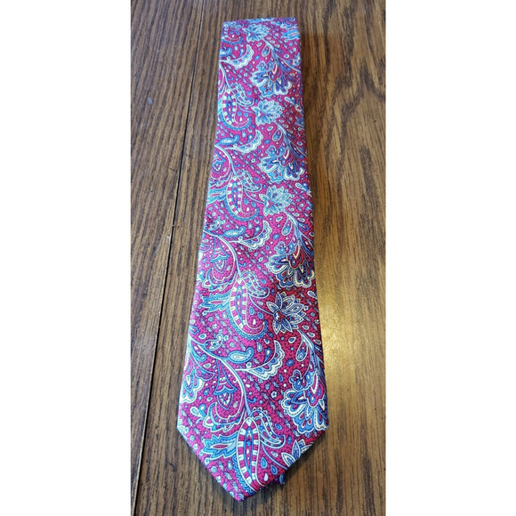 Johnny Carson Paisley Red and Blue Mens Vintage Necktie Tie - Picture 1 of 4